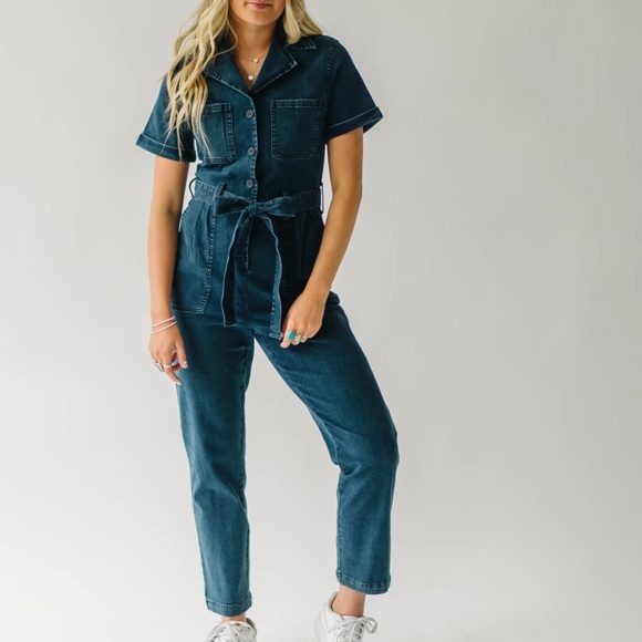 The Fleming Tie Denim Jumpsuit in Black - Picture 7 of 8